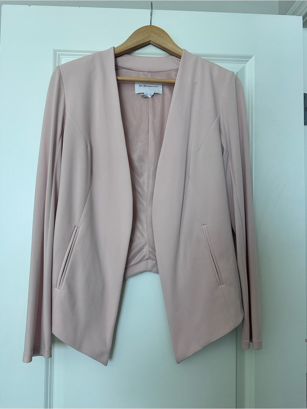 BCBGeneration Blush Pink Open-Front Draped Blazer